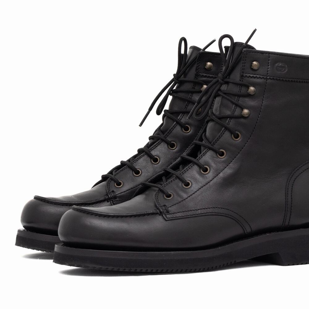 GUCCI Tom Ford Era Men's Leather Moc Toe Combat Boot Black EU43.5/US10.5 - Picture 2 of 16